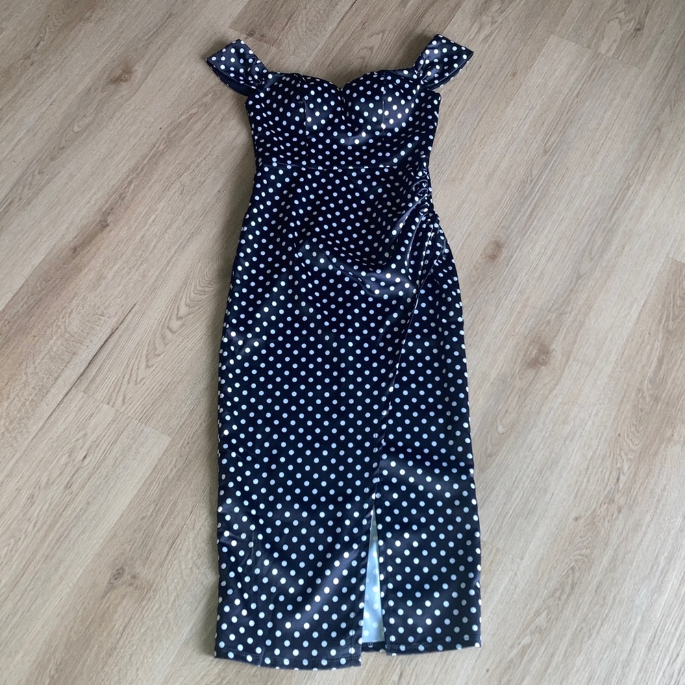 City Studio Black and White Polka Dot Midi Dress